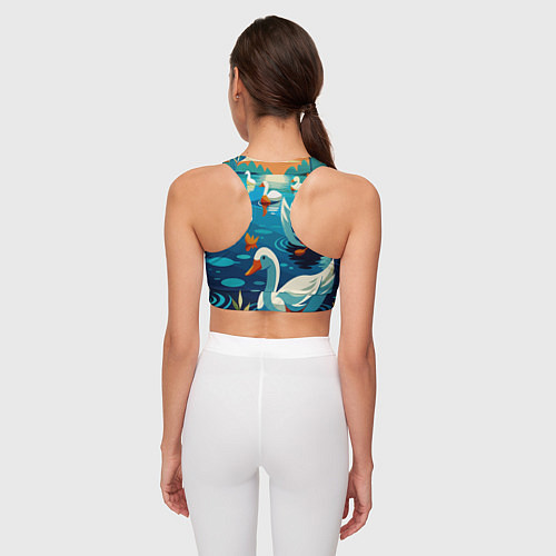 Женский спортивный топ Гуси лебеди вода / 3D-принт – фото 4