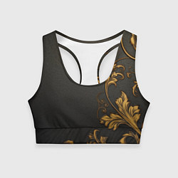 Топик спортивный женский Объемные золотые узоры на черной ткани лепнина, цвет: 3D-принт