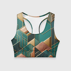 Топик спортивный женский Арт деко зеленый и золотой узор из геометрических, цвет: 3D-принт