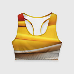 Топик спортивный женский Желтая абстракция с оранжевой волной, цвет: 3D-принт
