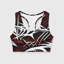 Топик спортивный женский Белые и красные агрессивные линии на чёрном фоне, цвет: 3D-принт