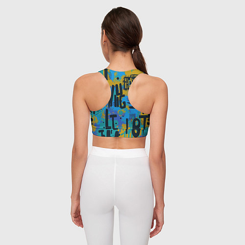 Женский спортивный топ Крупные буквы на цветном фоне / 3D-принт – фото 4