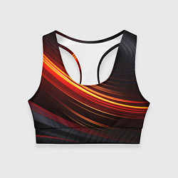 Топик спортивный женский Яркая оранжевая полосы на черной абстракции, цвет: 3D-принт