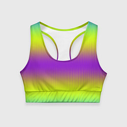 Топик спортивный женский Неоновые салатовые и фиолетовые полосы, цвет: 3D-принт