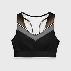 Топик спортивный женский Абстракция графика серая и коричневая полоски на ч, цвет: 3D-принт