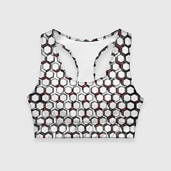 Топик спортивный женский Киберпанк узор из шестиугольников красный, цвет: 3D-принт