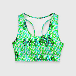 Топик спортивный женский Зелёный узор и бело-чёрная обводка, цвет: 3D-принт