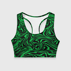 Топик спортивный женский Узор на черном фоне с ярким зеленым абстрактным ди, цвет: 3D-принт