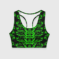 Топик спортивный женский Зелёная техно-броня на чёрном фоне, цвет: 3D-принт