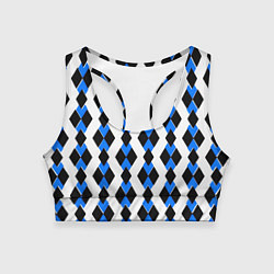 Топик спортивный женский Чёрные и синие ромбы на белом фоне, цвет: 3D-принт