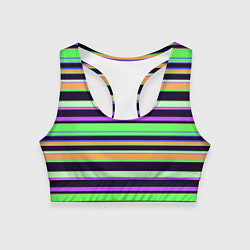Топик спортивный женский Зелёно-фиолетовый полосатый, цвет: 3D-принт