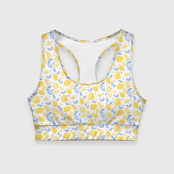 Топик спортивный женский Летний вайб - паттерн лимонов, цвет: 3D-принт