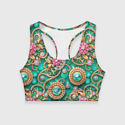 Женский спортивный топ Ювелирные бирюзовые украшение с золотом и бриллиан