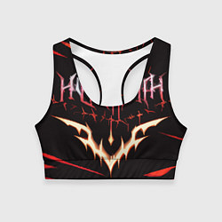 Топик спортивный женский Агрессивные красные линии на чёрном фоне, цвет: 3D-принт
