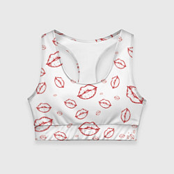 Женский спортивный топ Паттерн красные губы на белом - lips classic