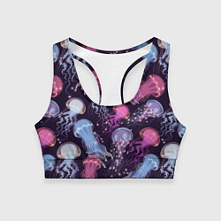 Топик спортивный женский Светящиеся медузы, цвет: 3D-принт