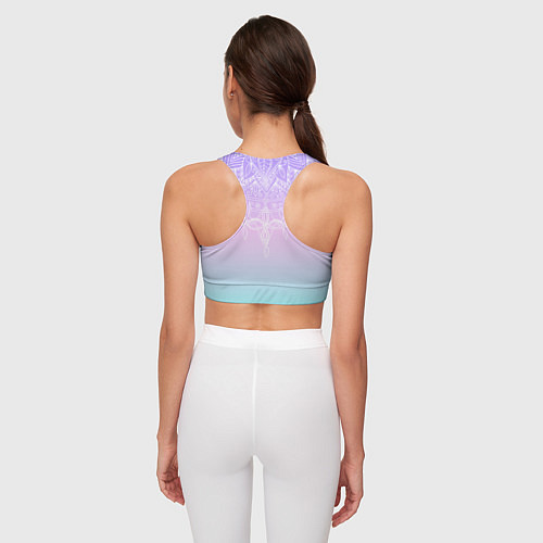 Женский спортивный топ Розово-голубой градиент с узором мандала / 3D-принт – фото 4