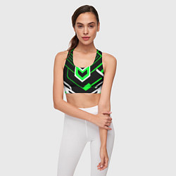 Топик спортивный женский Полосы и зелёно-белый шестиугольник, цвет: 3D-принт — фото 2