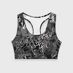 Женский спортивный топ Чёрно-серый абстракция