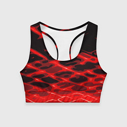Женский спортивный топ Красные абстрактные полосы на чёрном фоне
