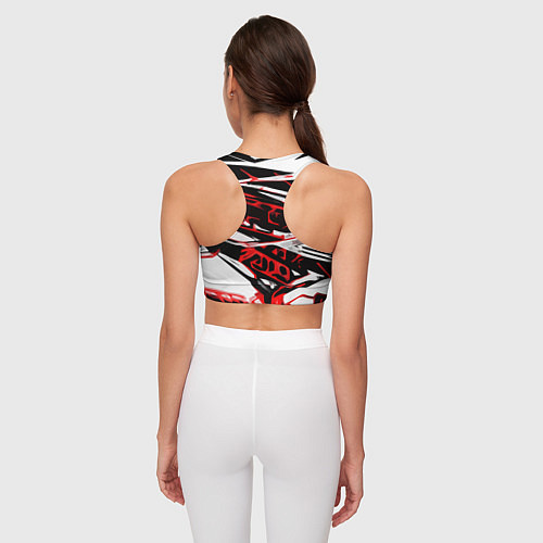 Женский спортивный топ Красно-чёрная агрессивная абстракция на белом фоне / 3D-принт – фото 4