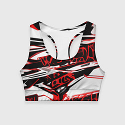 Женский спортивный топ Красно-чёрная агрессивная абстракция на белом фоне