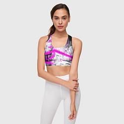 Топик спортивный женский Бело-розовая абстракция на чёрном фоне, цвет: 3D-принт — фото 2