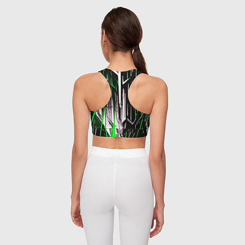 Женский спортивный топ Зелёно-белые вертикальные полосы на чёрном фоне / 3D-принт – фото 4