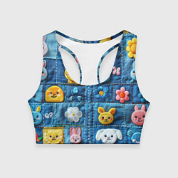 Топик спортивный женский Зайчата на пэчворк, цвет: 3D-принт