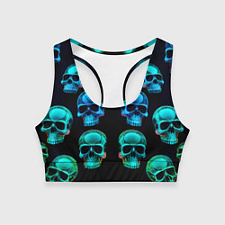 Женский спортивный топ Neon skulls - ai art pattern