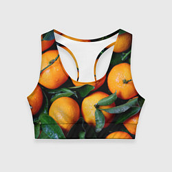 Женский спортивный топ Гора мандаринов апельсинов и листьев на Новый год