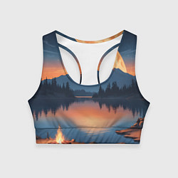 Топик спортивный женский Костер на берегу озера, цвет: 3D-принт