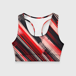 Женский спортивный топ Красные диагональные полосы на чёрном фоне
