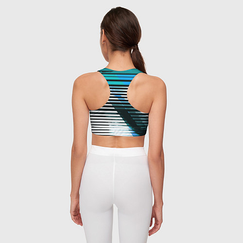 Женский спортивный топ Сине-чёрные полосы на белом фоне / 3D-принт – фото 4