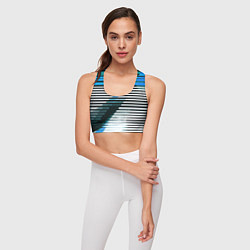 Топик спортивный женский Сине-чёрные полосы на белом фоне, цвет: 3D-принт — фото 2