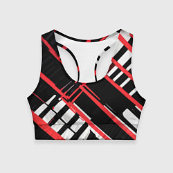 Топик спортивный женский Красно-белые линии на чёрном фоне, цвет: 3D-принт