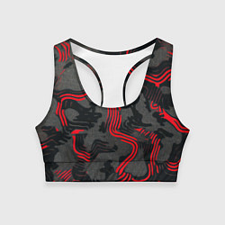 Женский спортивный топ Камуфляж черный в красную полоску