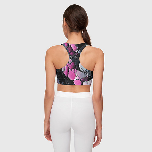 Женский спортивный топ Чёрно-розовый камень / 3D-принт – фото 4