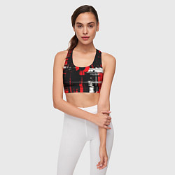 Топик спортивный женский Красно-белый гранж на чёрном фоне, цвет: 3D-принт — фото 2