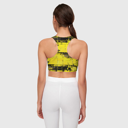 Женский спортивный топ Чёрно-жёлтый техно-паттерн / 3D-принт – фото 4