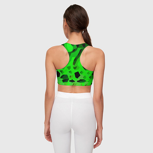 Женский спортивный топ Чёрно-зелёная пористая абстракция / 3D-принт – фото 4