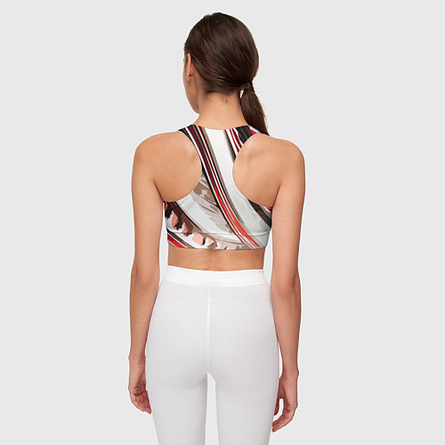 Женский спортивный топ Волнистая бело-красная абстракция / 3D-принт – фото 4