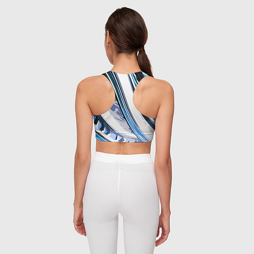 Женский спортивный топ Волнистая бело-синяя абстракция / 3D-принт – фото 4