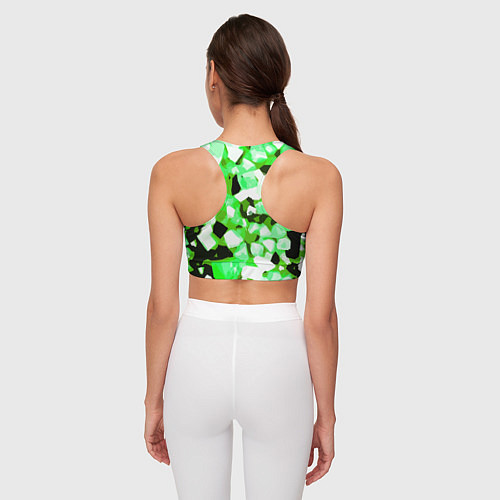 Женский спортивный топ Green and white abstraction on a black background / 3D-принт – фото 4