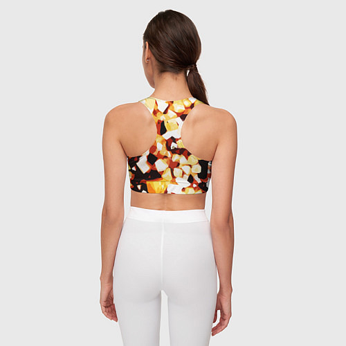 Женский спортивный топ Жёлто-белая абстракция на чёрном фоне / 3D-принт – фото 4