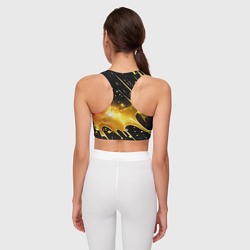 Женский спортивный топ Оранжевая краска на черном / 3D-принт – фото 4