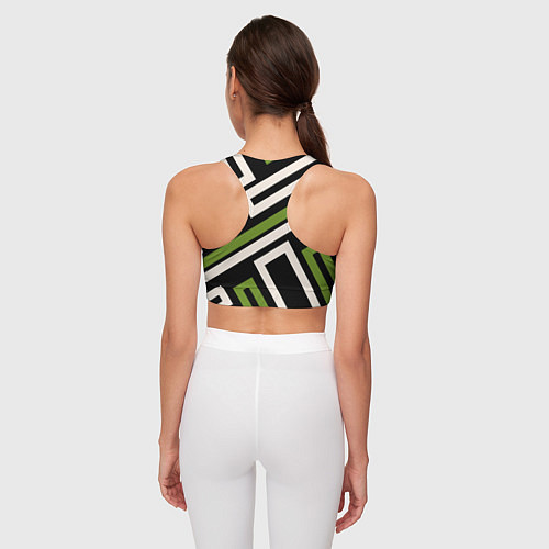 Женский спортивный топ Прямоугольники по диагонали-зеленый, черный / 3D-принт – фото 4
