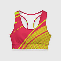 Топик спортивный женский Красно-розовый с салатовым точечный, цвет: 3D-принт