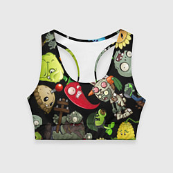 Женский спортивный топ Растения против зомби персонажи на черном