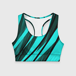 Топик спортивный женский Неоновый голубой с чёрным абстракция с полосами, цвет: 3D-принт